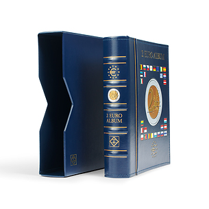 Vista Álbum para monedas de 2Euros (4 Hojas neutras) con cajetín, azul