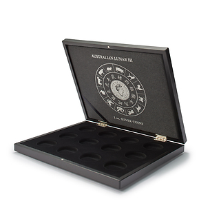 Volterra Uno - Estuche para 12 monedas de plata «Lunar III» en cápsulas originales