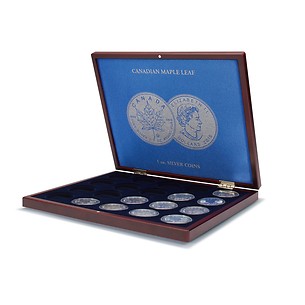 Volterra Uno - Estuches para 20 monedas de plata «Maple Leaf» en cápsulas, caoba