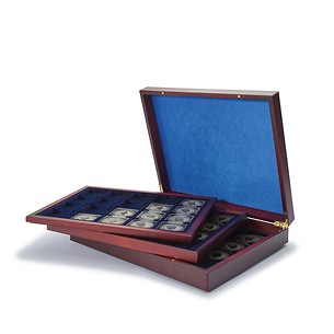 Estuche para monedas VOLTERRATRIO de Luxe, cada una p.20 QUADRUM cápsulas50x50 mm,bleu