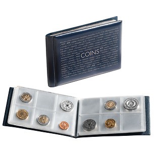 Álbum de bolsillo para monedas con 8 hojas, cada una para 6  monedas, azul