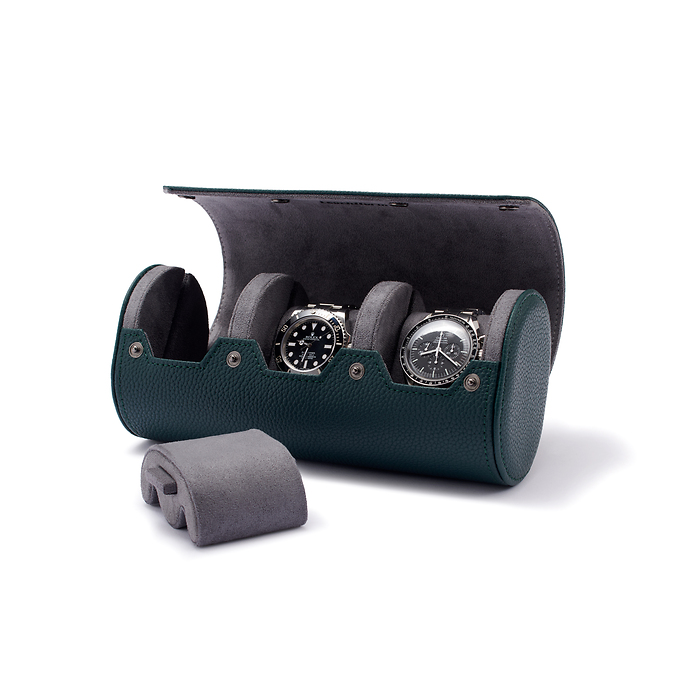 Estuche para relojes Via, 3 compartimentos, verde oscuro