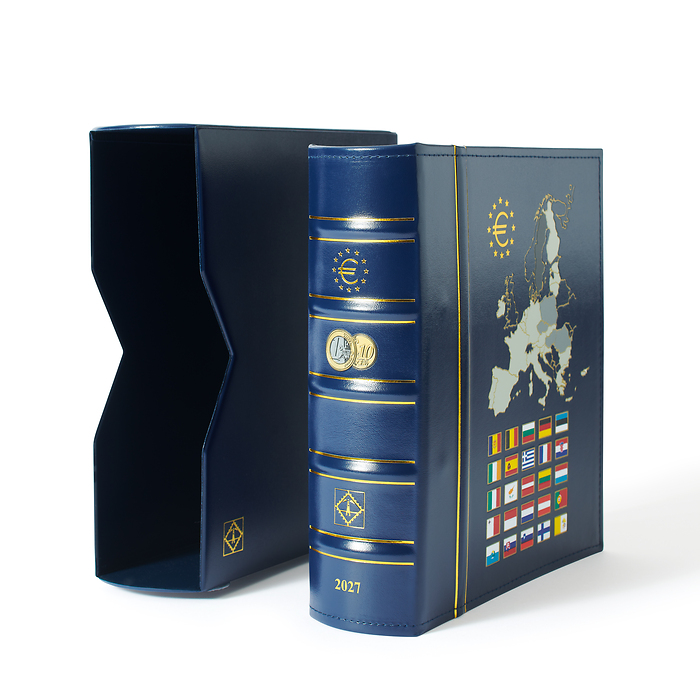 VISTA álbum anual para monedas de euro 2027, con cajetín protector, azul