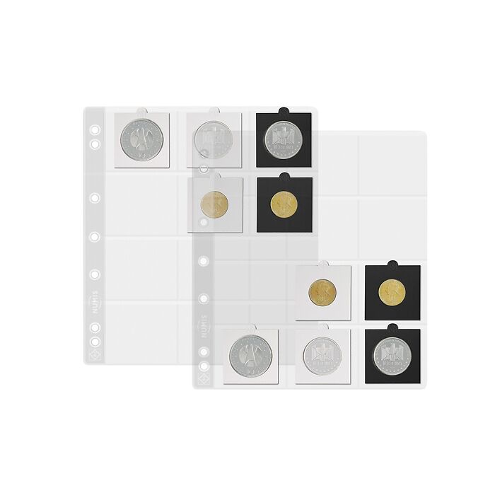 Hojas para monedas Numis, 12 Cartones de monedas (50x50 mm), paquete de 5