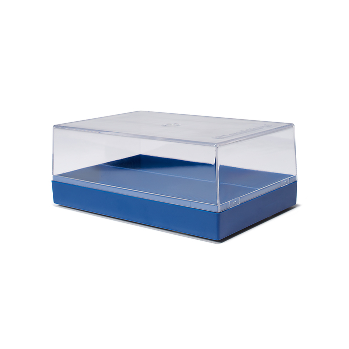 Caja de plástico KRBox para 100 cartones de monedas, azul