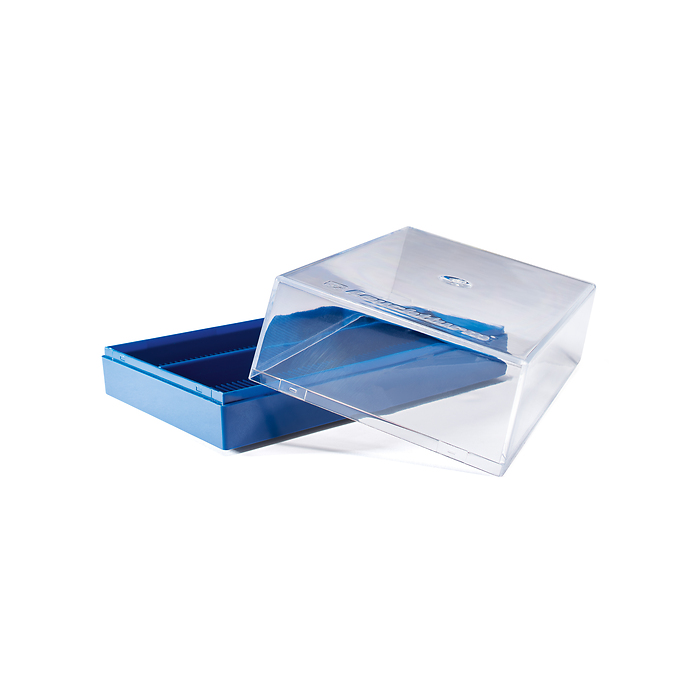 Caja de plástico KRBox para 100 cartones de monedas, azul