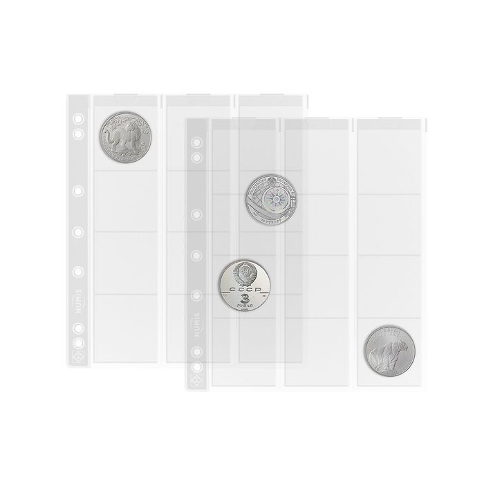 Hojas para monedas NUMIS, de 12 divisiones de 44 mm Ø, paquete de 5