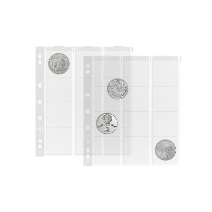 Hojas para monedas Numis, de 12 divisiones de 44 mm Ø, paquete de 5