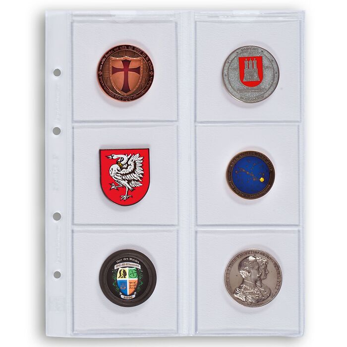 Hojas Optima, para 6 monedas de hasta 65 mm Ø, transparentes