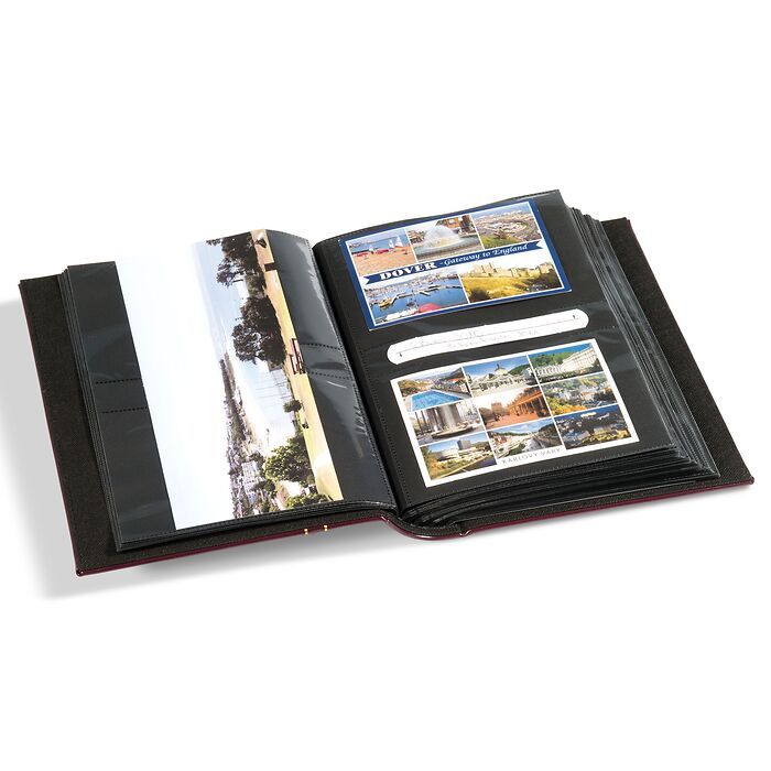 Álbum multiusos para 200 tarjetas postal., Cartas, fotos estándar o 100 fotos panor., rojo