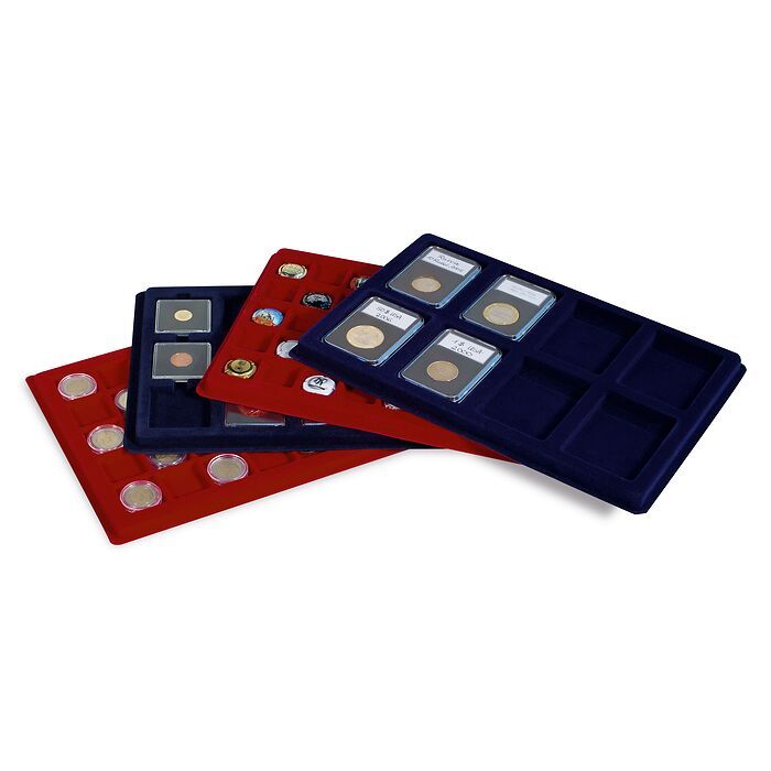 Bandeja L con 15 divisiones para cartones de monedas, hasta  50x50 mm, azul