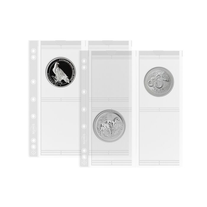 Hojas para monedas NUMIS, de 4 divisiones de 66 mm Ø, paquete de 5