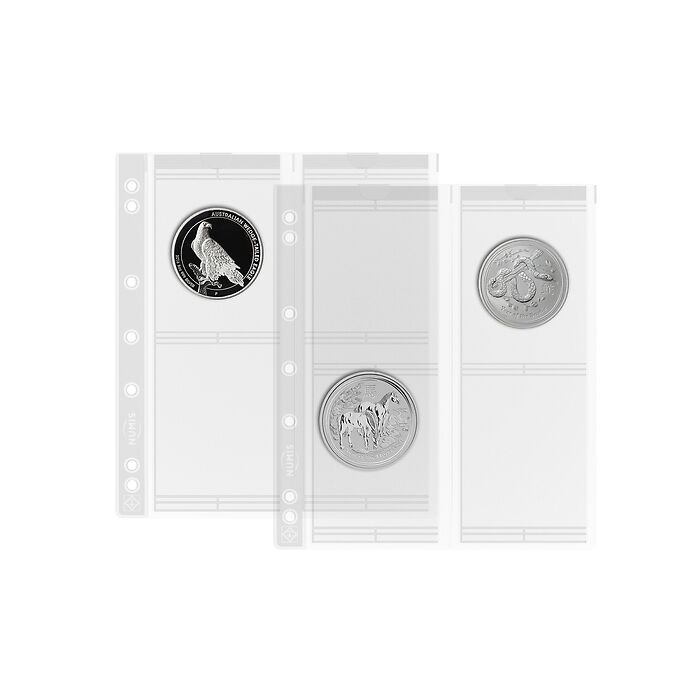 Hojas para monedas NUMIS, de 4 divisiones de 66 mm Ø, paquete de 5