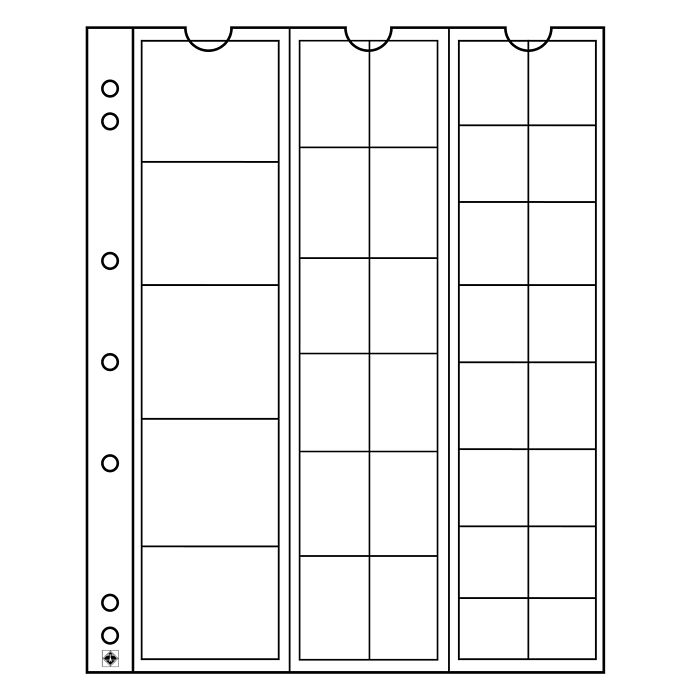 Hojas para monedas Numis, de 33 divisiones de Varios Ø, paquete de 5