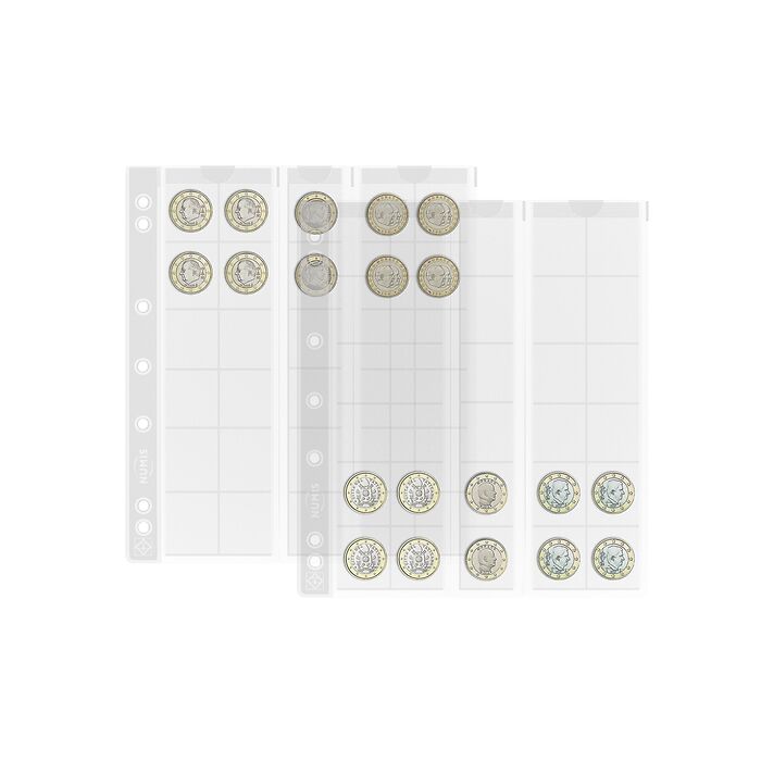 Hojas para monedas Numis, de 30 divisiones de 25 mm Ø, paquete de 5