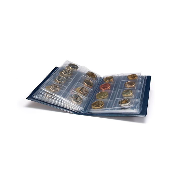 Álbum de bolsillo con 2 hojas  para 2 series compl. de monedas de euro decurso legal,azul