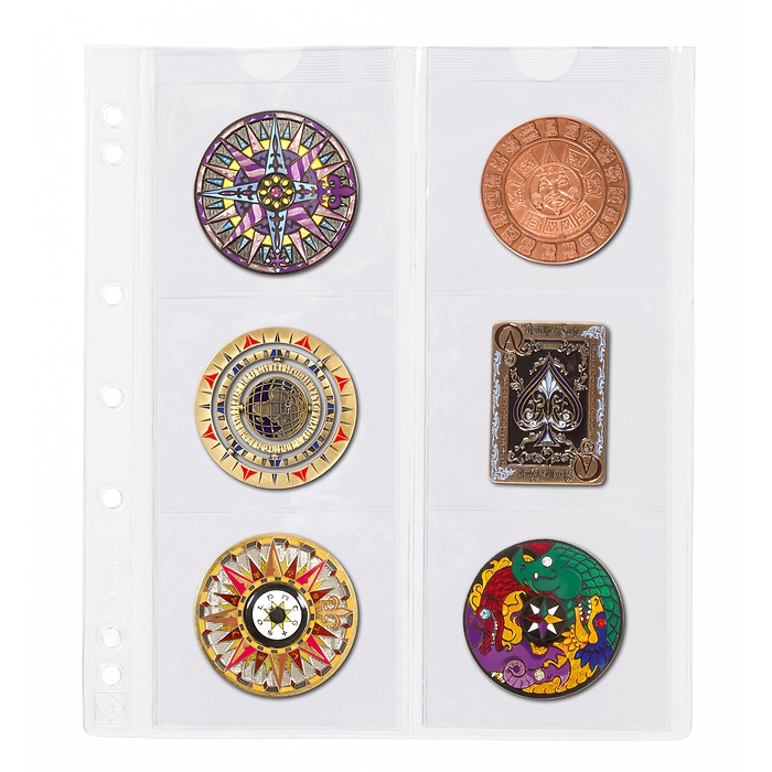 Hojas para monedas Numis, de 6 divisiones de 55 mm Ø, paquete de 5