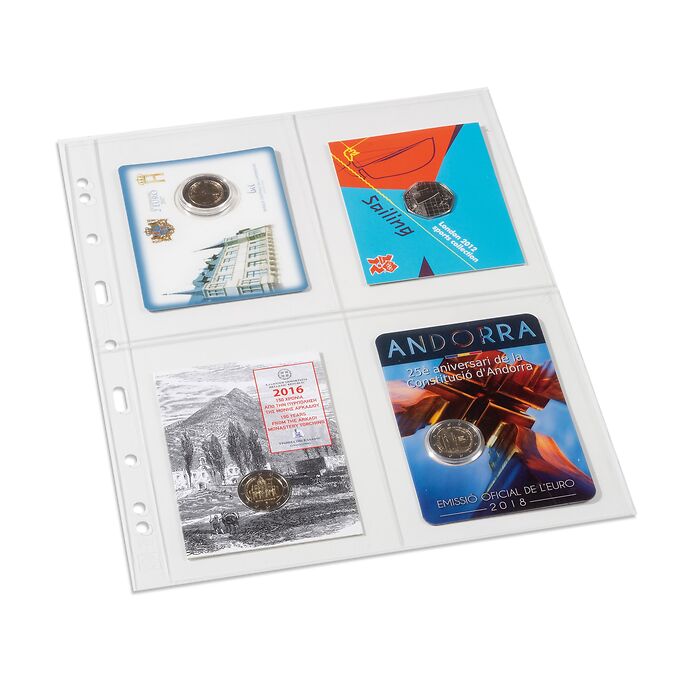 Hojas de plástico Grande, 4 divisiones para tarjetas postales, transparentes