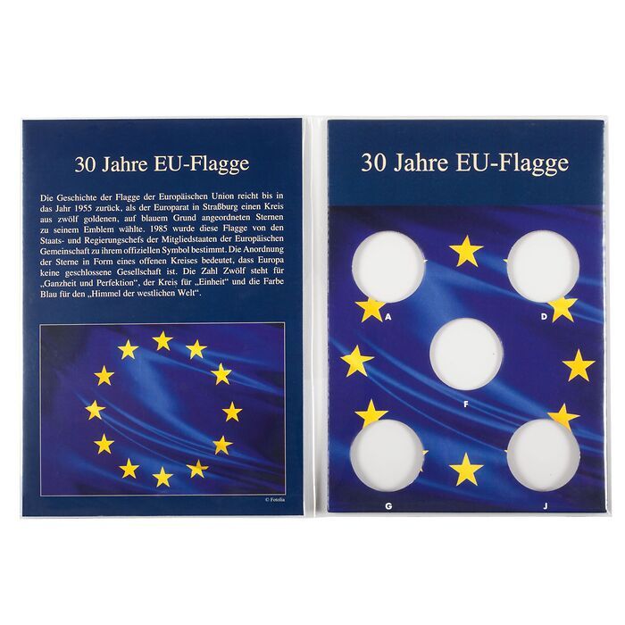 Tarjeta para 5 monedas conmemorativas alem. de 2€ '30º aniversario de laBanderadela UE'