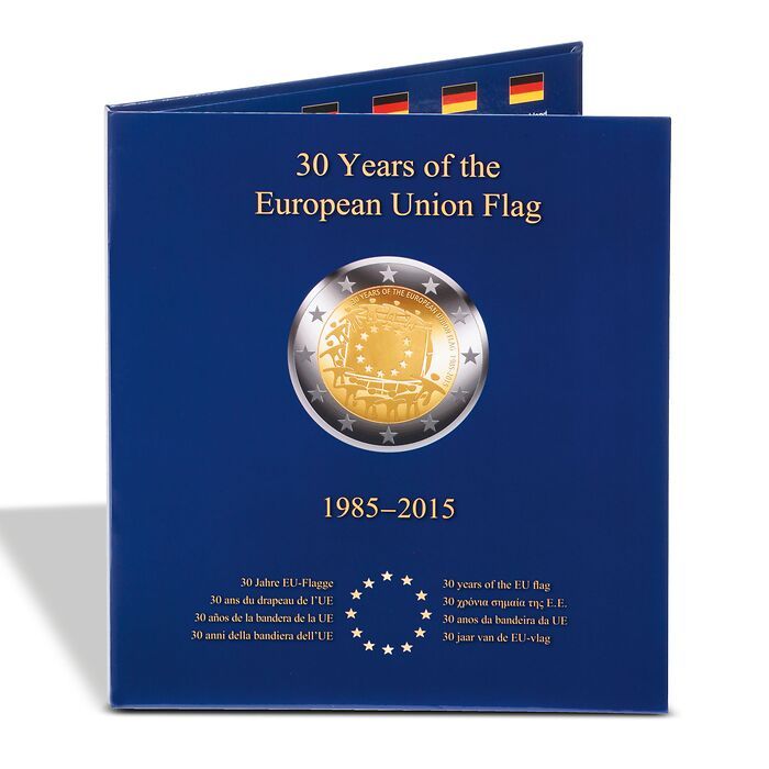 Álb. PRESSO para 23 monedas conmemorativas europ. de 2€ '30º aniv. de laBanderadela UE'