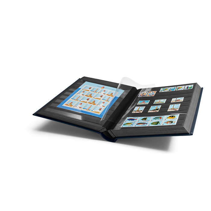 Clasificador Leder, A4, 64 páginas negras, tapa acolchada de cuero genuino, azul