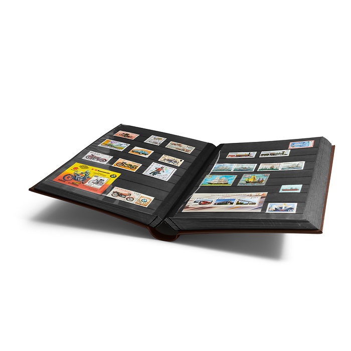 Clasificador Leder, A4, 64 páginas negras, tapa acolchada de cuero genuino, marrón