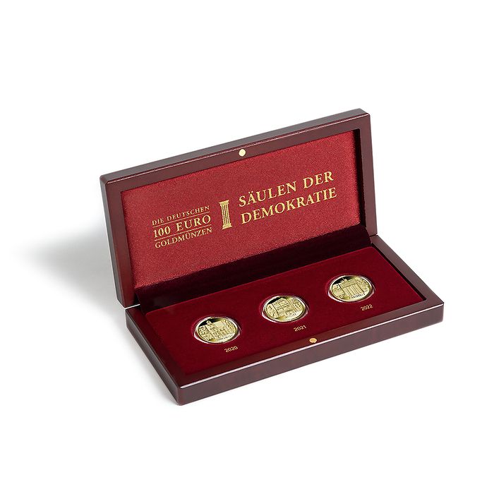 Estuche VOLTERRA p. 3 monedas  de oro alemanas de 100€ „pilares de la democracia”encáps.