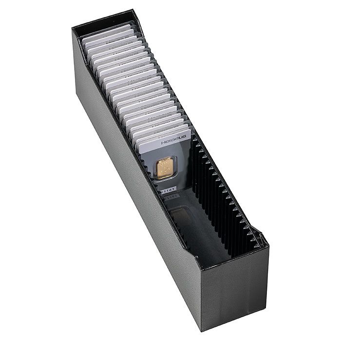 Caja archivadora LOGIK para 40 lingote de oro en blíster, formato vertical, negro