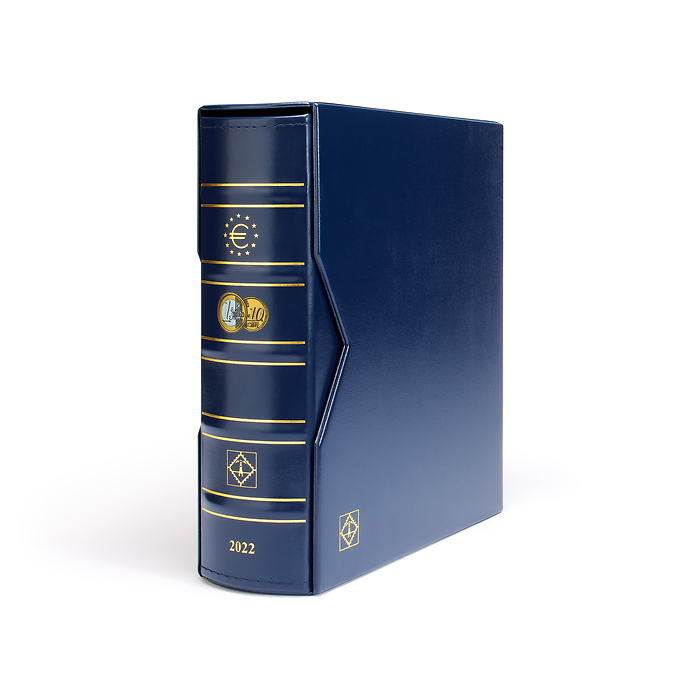 Vista álbum anual para monedas de Euro 2022, con cajetín protector, azul