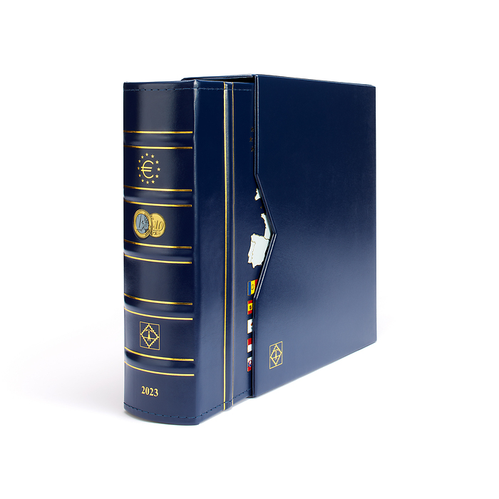 Vista álbum anual para monedas de Euro 2023, con cajetín protector, azul