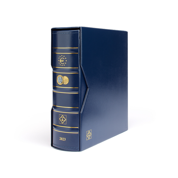 Vista álbum anual para monedas de Euro 2023, con cajetín protector, azul