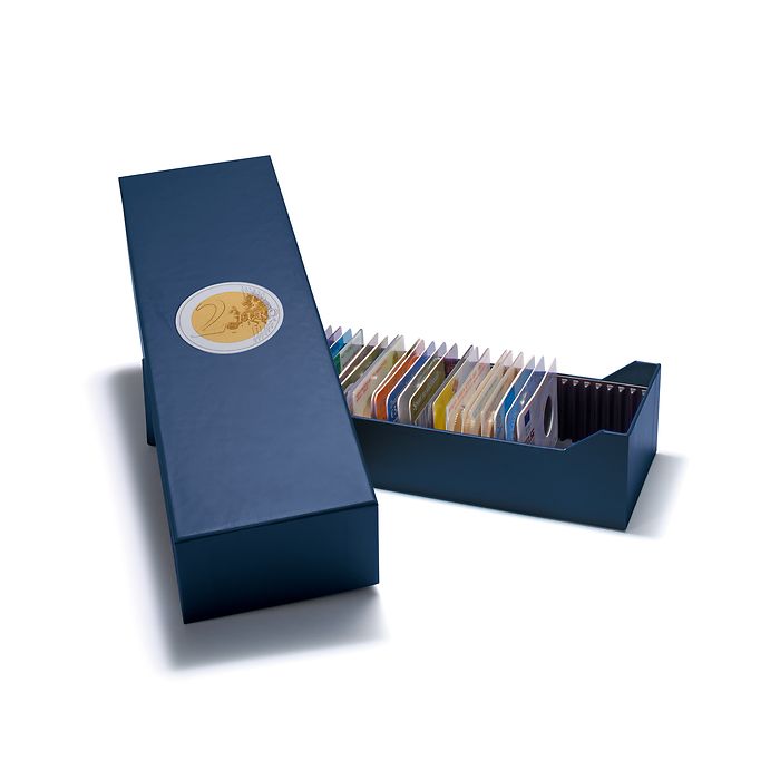 Caja archivadora LOGIK para 40 monedas de 2 € en tarjetas de monedas, formato horizontal