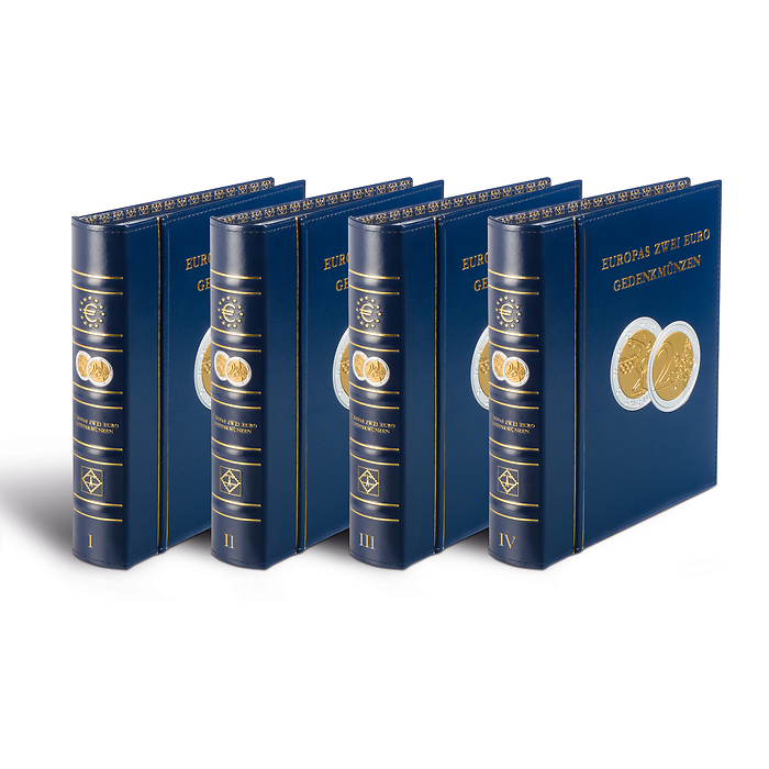 Set de álbumes “Monedas conmemorativas europ. de 2€” tomo 1+2+3+4+JI incl.cajetínprotector