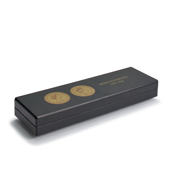 Estuche de moneda Volterra 'Queen Elizabeth II' para 5 Sovereign in cápsulas