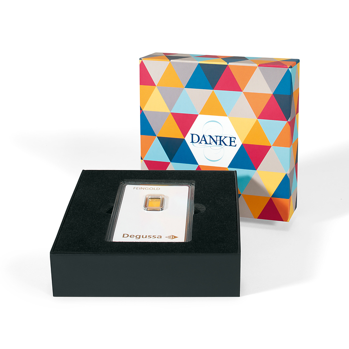 Estuche de regalo para un lingote de oro en blíster 'Danke', moderno