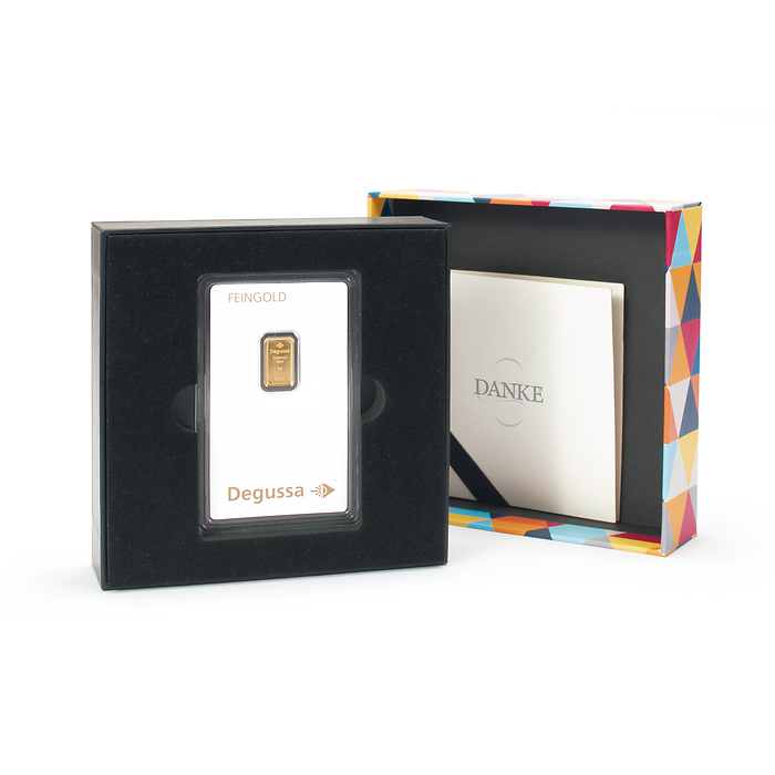 Estuche de regalo para un lingote de oro en blíster 'Danke', moderno