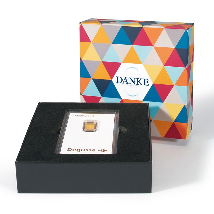 Estuche de regalo para un lingote de oro en blíster 'Danke', moderno