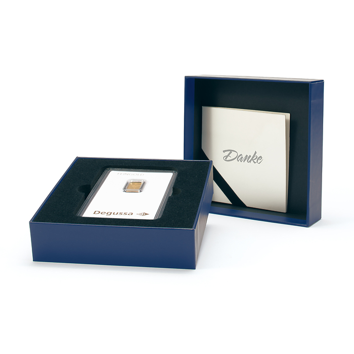 Estuche de regalo para un lingote de oro en blíster 'DANKE', clásico