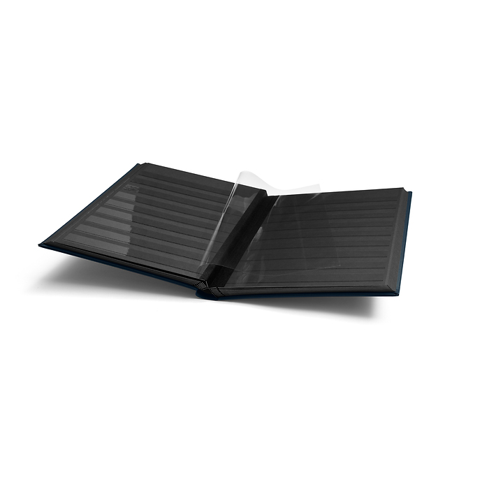 Clasificador Premium, DIN A4,  32 páginas negras, tapa de cuero* acolchada + cajetín, azul