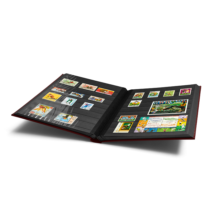 Clasificador Premium, DIN A4,  32 páginas negras, tapa de cuero* acolchada + cajetín, rojo