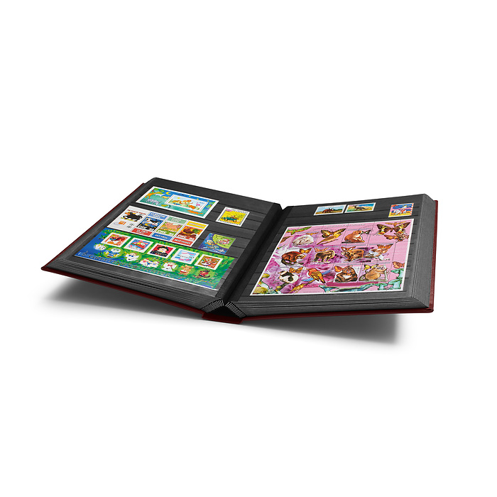 Clasificador Premium, DIN A4,  64 páginas negras, tapa de cuero* acolchada + cajetín, rojo