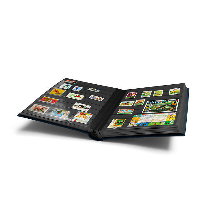 Clasificador Premium, DIN A4,  64 páginas negras, tapa de cuero* acolchada + cajetín, azul