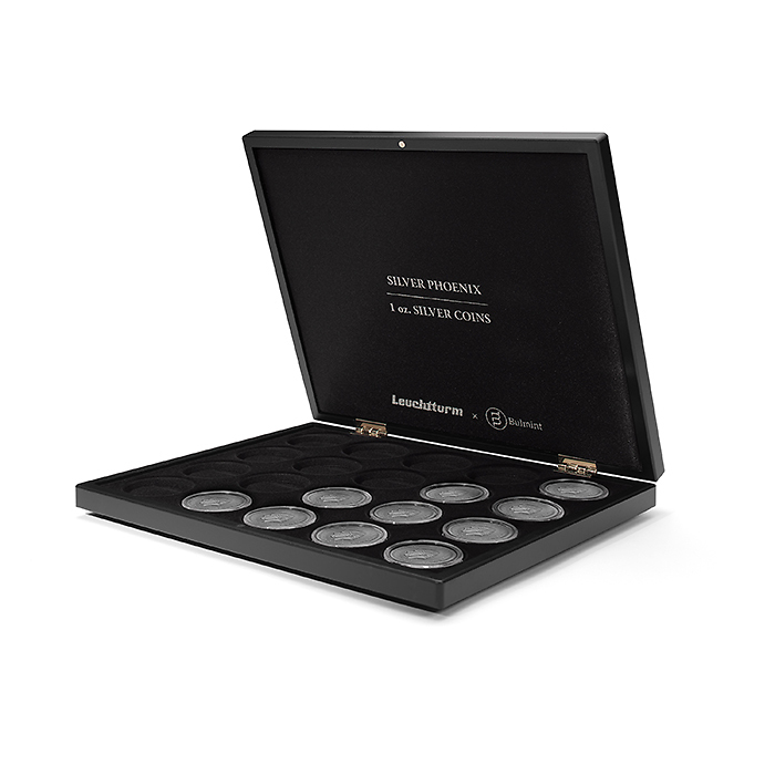 Volterra Uno - Estuche para 20 monedas de plata 'Silver Phoenix' en cápsulas monedero