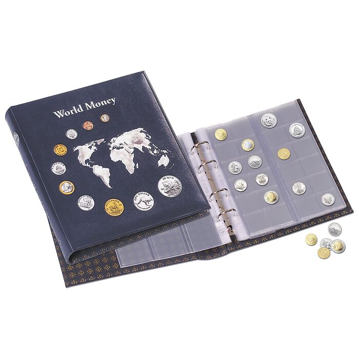 Álbum para monedas Optima, World Money con 5 diferentes hojas, color azul